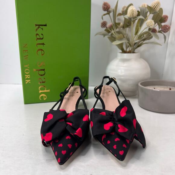 Kate Spade Daxton Heart Kitten Heel Slingback Black/Red Women 7.5M NWB Valentine - Picture 3 of 11